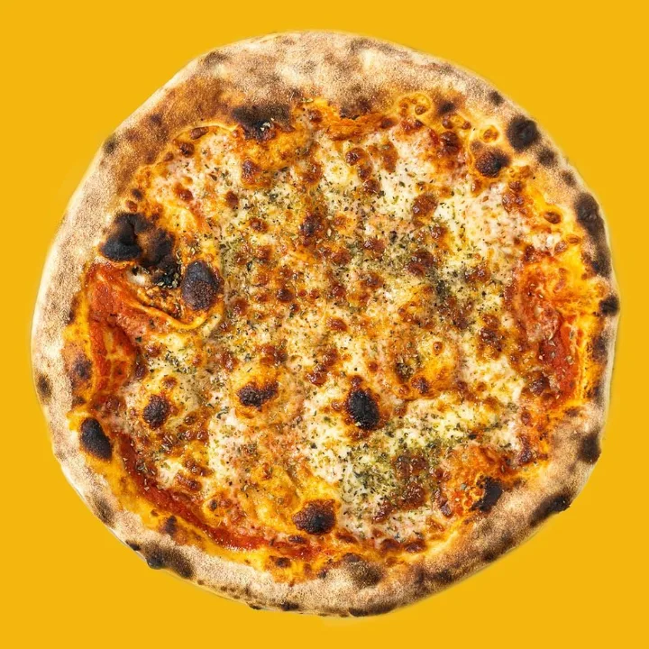 Classic Margherita pizza from Good Eats, top view